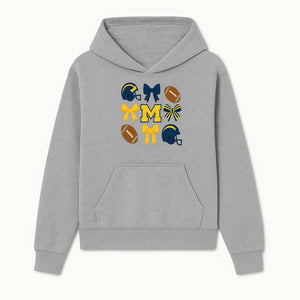 Michigan Football Cheer Bow Decor - Helmets & Bows | Team Spirit Wall Art | Game Day Decor | Sports Fan Home Decor - Hoodie 1758559967305.jpg