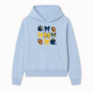 Michigan Football Cheer Bow Decor - Helmets & Bows | Team Spirit Wall Art | Game Day Decor | Sports Fan Home Decor - Hoodie 1758559967475.jpg