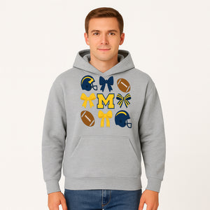 Michigan Football Cheer Bow Decor - Helmets & Bows | Team Spirit Wall Art | Game Day Decor | Sports Fan Home Decor - Hoodie 1758559969411.jpg