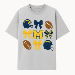 Michigan Football Cheer Bow Decor - Helmets & Bows | Team Spirit Wall Art | Game Day Decor | Sports Fan Home Decor - T-shirt 1758559969722.jpg