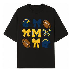 Michigan Football Cheer Bow Decor - Helmets & Bows | Team Spirit Wall Art | Game Day Decor | Sports Fan Home Decor - T-shirt 1758559969848.jpg