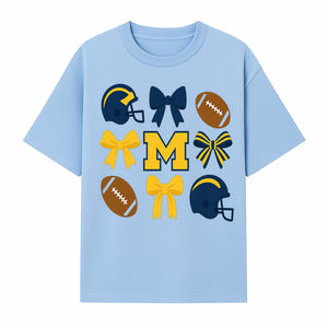 Michigan Football Cheer Bow Decor - Helmets & Bows | Team Spirit Wall Art | Game Day Decor | Sports Fan Home Decor - T-shirt 1758559970420.jpg