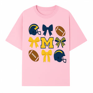 Michigan Football Cheer Bow Decor - Helmets & Bows | Team Spirit Wall Art | Game Day Decor | Sports Fan Home Decor - T-shirt 1758559970551.jpg