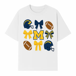 Michigan Football Cheer Bow Decor - Helmets & Bows | Team Spirit Wall Art | Game Day Decor | Sports Fan Home Decor - T-shirt 1758559971237.jpg