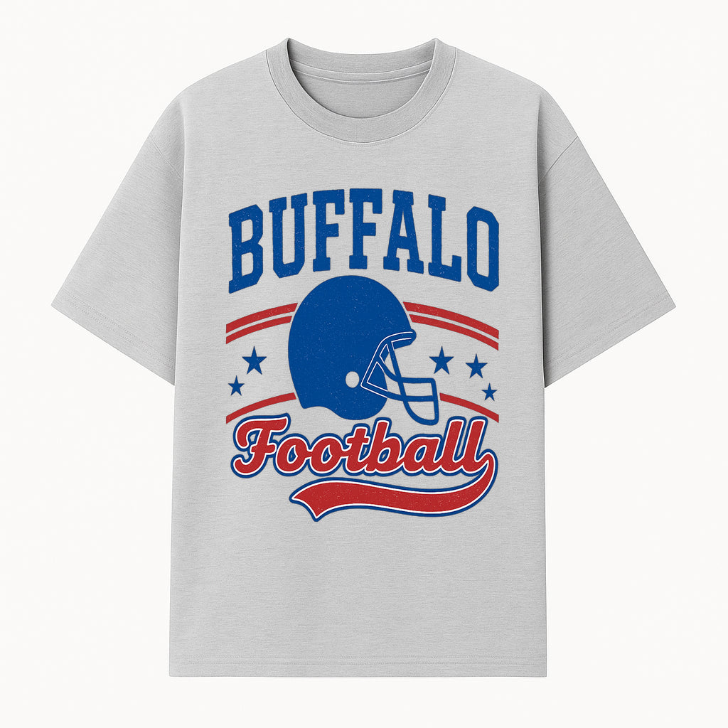 Buffalo Football Vintage Graphic T-Shirt | Football Helmet Design | Sports Apparel for Fans | Unisex Casual Wear - T-shirt 1758559971257.jpg