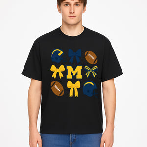 Michigan Football Cheer Bow Decor - Helmets & Bows | Team Spirit Wall Art | Game Day Decor | Sports Fan Home Decor - T-shirt 1758559972362.jpg
