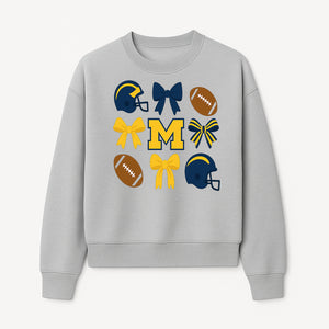 Michigan Football Cheer Bow Decor - Helmets & Bows | Team Spirit Wall Art | Game Day Decor | Sports Fan Home Decor - Sweatshirt 1758559973191.jpg