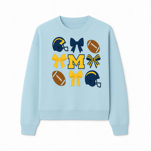 Michigan Football Cheer Bow Decor - Helmets & Bows | Team Spirit Wall Art | Game Day Decor | Sports Fan Home Decor - Sweatshirt 1758559973325.jpg
