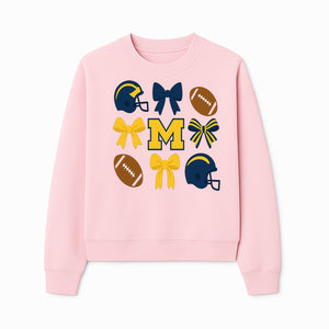 Michigan Football Cheer Bow Decor - Helmets & Bows | Team Spirit Wall Art | Game Day Decor | Sports Fan Home Decor - Sweatshirt 1758559973461.jpg