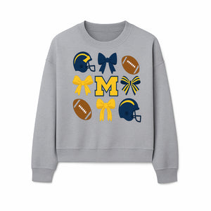 Michigan Football Cheer Bow Decor - Helmets & Bows | Team Spirit Wall Art | Game Day Decor | Sports Fan Home Decor - Sweatshirt 1758559973972.jpg