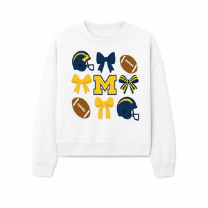 Michigan Football Cheer Bow Decor - Helmets & Bows | Team Spirit Wall Art | Game Day Decor | Sports Fan Home Decor - Sweatshirt 1758559974097.jpg