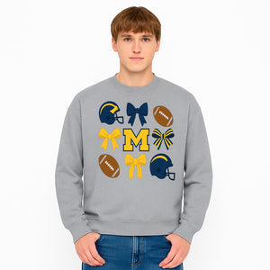 Michigan Football Cheer Bow Decor - Helmets & Bows | Team Spirit Wall Art | Game Day Decor | Sports Fan Home Decor - Sweatshirt 1758559975224.jpg