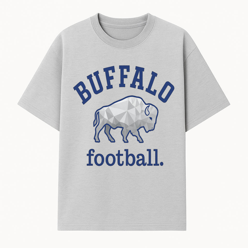Buffalo Football Graphic T-Shirt, Geometric Bison Design, Sport Team Apparel, Casual Wear, Gift for Fans, Blue and White Themes - T-shirt 1758559978719.jpg