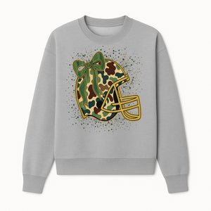 Camo Football Helmet with Bow Graphic Tee - Sports Apparel for Women, Cute Football Gift, Trendy Game Day Outfit - Sweatshirt 1758559980185.jpg