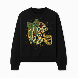 Camo Football Helmet with Bow Graphic Tee - Sports Apparel for Women, Cute Football Gift, Trendy Game Day Outfit - Sweatshirt 1758559980342.jpg