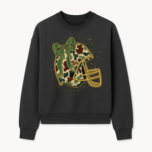 Camo Football Helmet with Bow Graphic Tee - Sports Apparel for Women, Cute Football Gift, Trendy Game Day Outfit - Sweatshirt 1758559980461.jpg