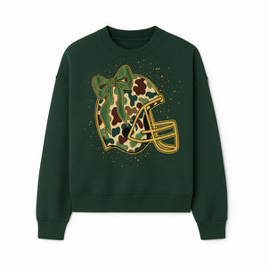 Camo Football Helmet with Bow Graphic Tee - Sports Apparel for Women, Cute Football Gift, Trendy Game Day Outfit - Sweatshirt 1758559980604.jpg