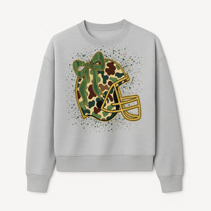 Camo Football Helmet with Bow Graphic Tee - Sports Apparel for Women, Cute Football Gift, Trendy Game Day Outfit - Sweatshirt 1758559980764.jpg