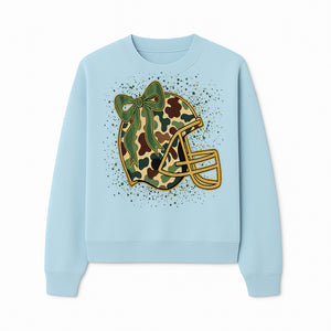 Camo Football Helmet with Bow Graphic Tee - Sports Apparel for Women, Cute Football Gift, Trendy Game Day Outfit - Sweatshirt 1758559980907.jpg