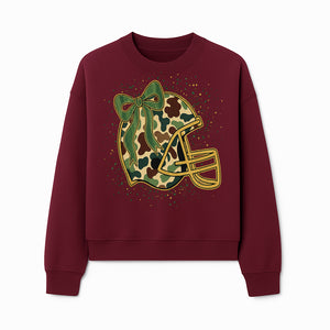 Camo Football Helmet with Bow Graphic Tee - Sports Apparel for Women, Cute Football Gift, Trendy Game Day Outfit - Sweatshirt 1758559981160.jpg
