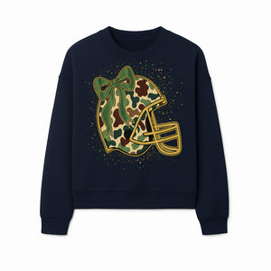 Camo Football Helmet with Bow Graphic Tee - Sports Apparel for Women, Cute Football Gift, Trendy Game Day Outfit - Sweatshirt 1758559981285.jpg