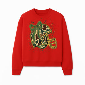 Camo Football Helmet with Bow Graphic Tee - Sports Apparel for Women, Cute Football Gift, Trendy Game Day Outfit - Sweatshirt 1758559981416.jpg