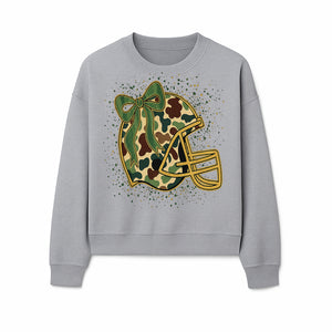 Camo Football Helmet with Bow Graphic Tee - Sports Apparel for Women, Cute Football Gift, Trendy Game Day Outfit - Sweatshirt 1758559981548.jpg