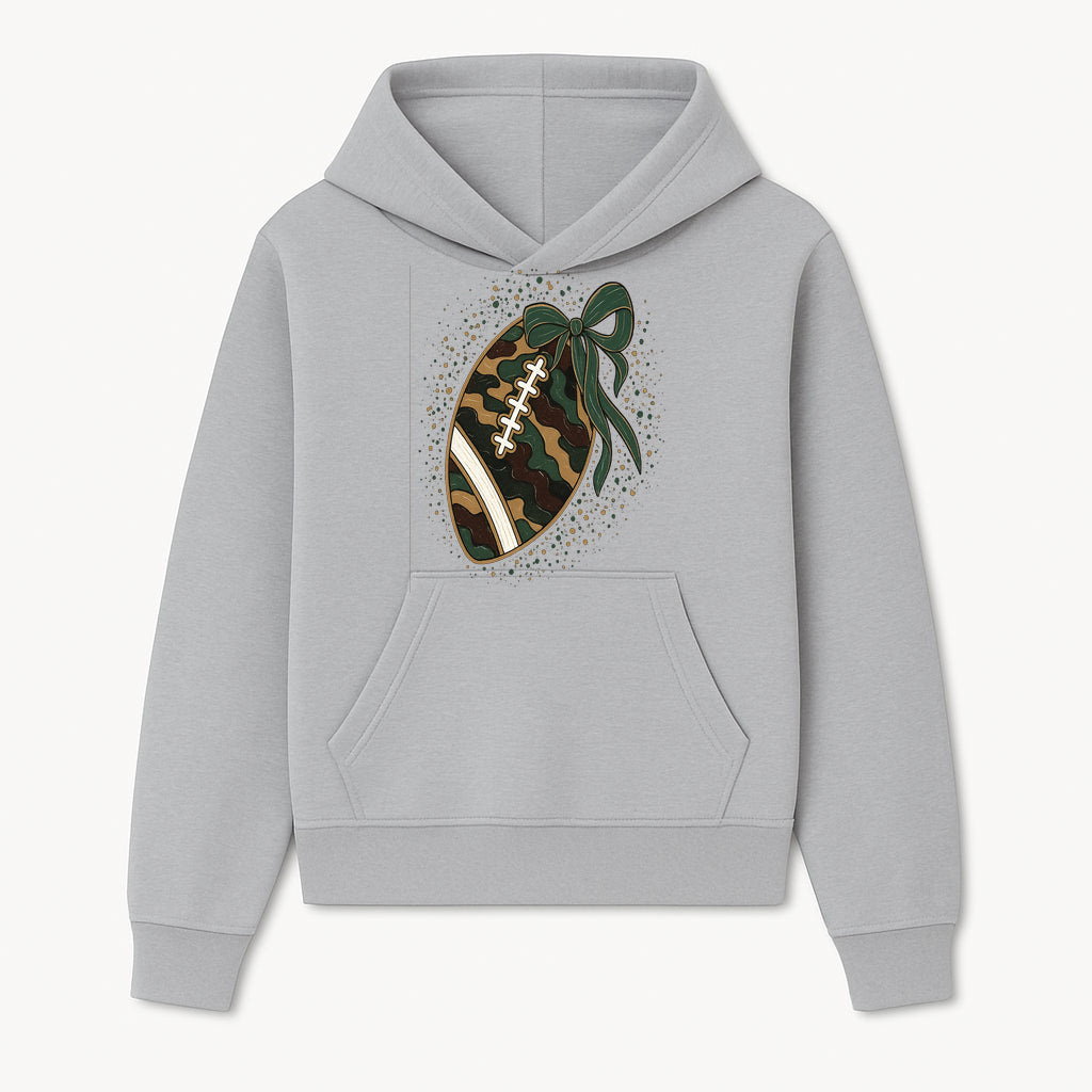 Camouflage Football with Bow Wrap - Fun Sports Decor, Rustic Wall Art, Perfect for Game Day, Gift for Football Lovers - Hoodie 1758559985899.jpg