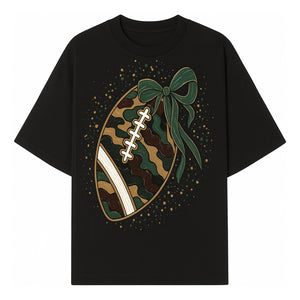 Camouflage Football with Bow Wrap - Fun Sports Decor, Rustic Wall Art, Perfect for Game Day, Gift for Football Lovers - T-shirt 1758559989104.jpg