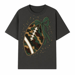 Camouflage Football with Bow Wrap - Fun Sports Decor, Rustic Wall Art, Perfect for Game Day, Gift for Football Lovers - T-shirt 1758559989241.jpg