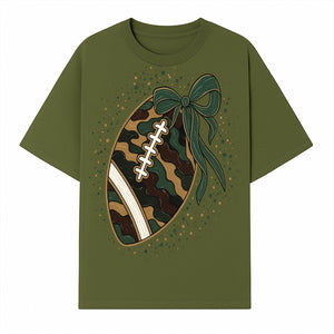 Camouflage Football with Bow Wrap - Fun Sports Decor, Rustic Wall Art, Perfect for Game Day, Gift for Football Lovers - T-shirt 1758559989370.jpg