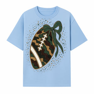 Camouflage Football with Bow Wrap - Fun Sports Decor, Rustic Wall Art, Perfect for Game Day, Gift for Football Lovers - T-shirt 1758559989648.jpg