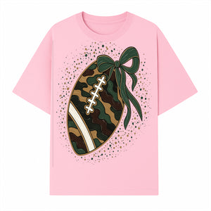 Camouflage Football with Bow Wrap - Fun Sports Decor, Rustic Wall Art, Perfect for Game Day, Gift for Football Lovers - T-shirt 1758559989792.jpg