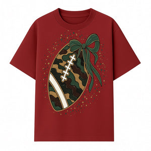 Camouflage Football with Bow Wrap - Fun Sports Decor, Rustic Wall Art, Perfect for Game Day, Gift for Football Lovers - T-shirt 1758559989919.jpg