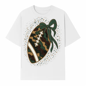 Camouflage Football with Bow Wrap - Fun Sports Decor, Rustic Wall Art, Perfect for Game Day, Gift for Football Lovers - T-shirt 1758559990441.jpg