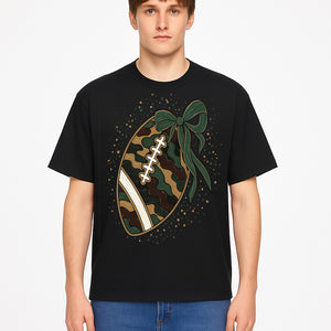 Camouflage Football with Bow Wrap - Fun Sports Decor, Rustic Wall Art, Perfect for Game Day, Gift for Football Lovers - T-shirt 1758559991567.jpg