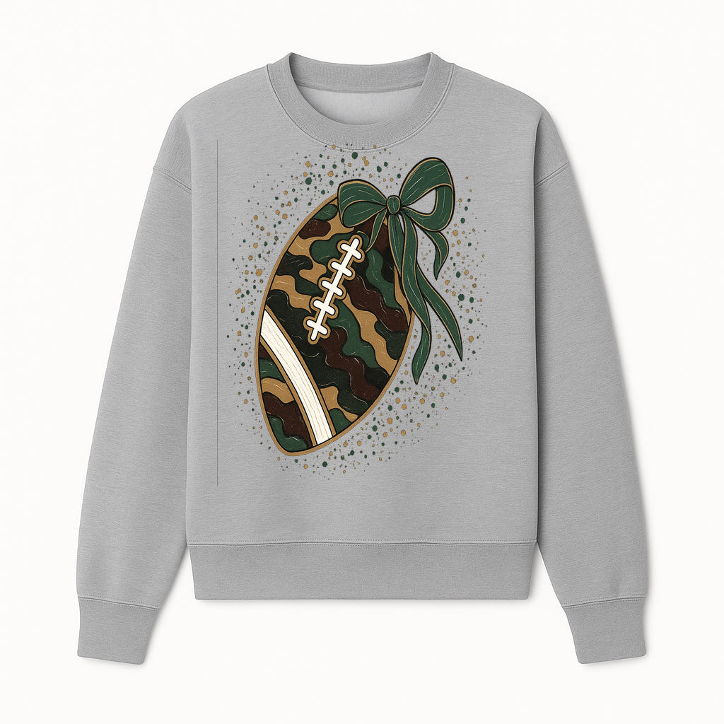 Camouflage Football with Bow Wrap - Fun Sports Decor, Rustic Wall Art, Perfect for Game Day, Gift for Football Lovers - Sweatshirt 1758559991775.jpg