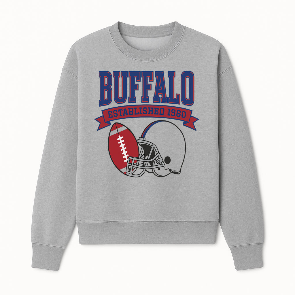 Buffalo Football Established 1960 Vintage Graphic Tee, Football Helmet & Ball Design, Sports Fan Apparel, Game Day Outfit - Sweatshirt 1758559992448.jpg