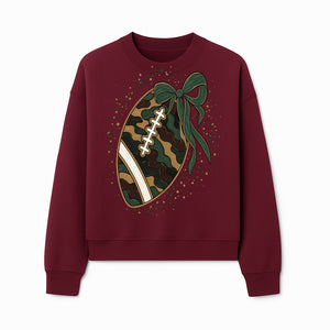 Camouflage Football with Bow Wrap - Fun Sports Decor, Rustic Wall Art, Perfect for Game Day, Gift for Football Lovers - Sweatshirt 1758559992698.jpg
