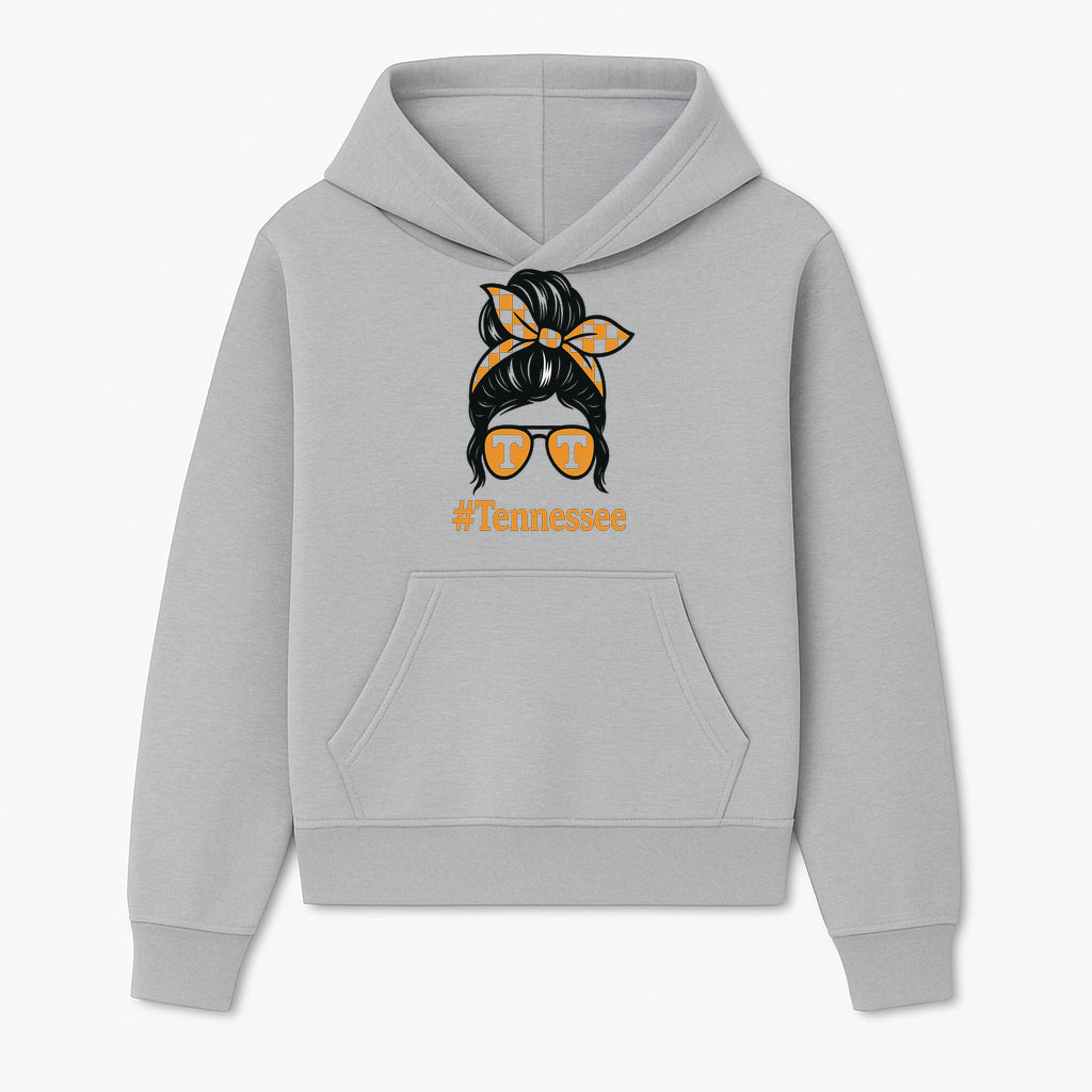 Tennessee Fashion Tee with Retro Bun & Sunglasses - Trendy Gift for Vols Fans - Orange Checkered Bow Design - Hoodie 1758559995522.jpg
