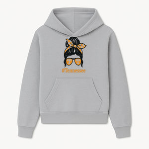 Tennessee Fashion Tee with Retro Bun & Sunglasses - Trendy Gift for Vols Fans - Orange Checkered Bow Design - Hoodie 1758559995522.jpg