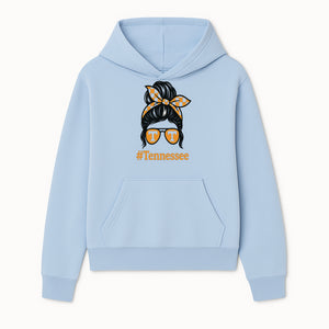 Tennessee Fashion Tee with Retro Bun & Sunglasses - Trendy Gift for Vols Fans - Orange Checkered Bow Design - Hoodie 1758559996149.jpg