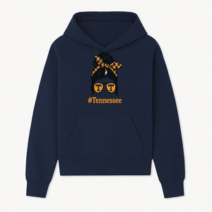 Tennessee Fashion Tee with Retro Bun & Sunglasses - Trendy Gift for Vols Fans - Orange Checkered Bow Design - Hoodie 1758559996532.jpg