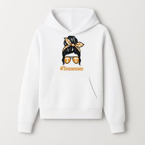 Tennessee Fashion Tee with Retro Bun & Sunglasses - Trendy Gift for Vols Fans - Orange Checkered Bow Design - Hoodie 1758559996941.jpg