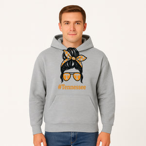 Tennessee Fashion Tee with Retro Bun & Sunglasses - Trendy Gift for Vols Fans - Orange Checkered Bow Design - Hoodie 1758559998108.jpg