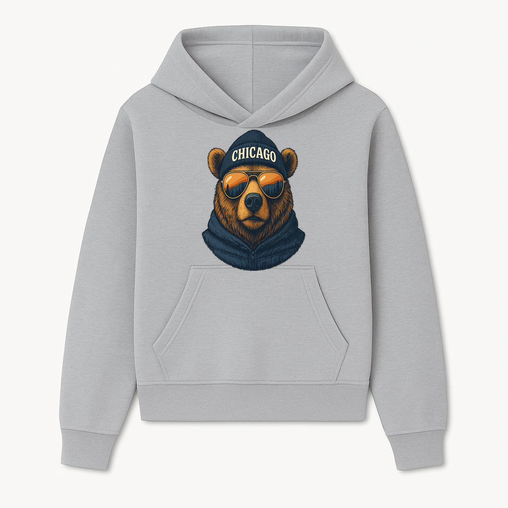 Vintage Chicago Bear Graphic Tee with Sunglasses and Mountains, Cozy Urban Wildlife Apparel - Hoodie 1758559998377.jpg