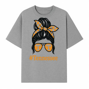 Tennessee Fashion Tee with Retro Bun & Sunglasses - Trendy Gift for Vols Fans - Orange Checkered Bow Design - T-shirt 1758559999703.jpg