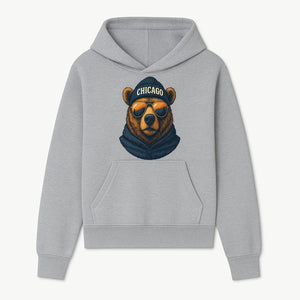 Vintage Chicago Bear Graphic Tee with Sunglasses and Mountains, Cozy Urban Wildlife Apparel - Hoodie 1758559999706.jpg