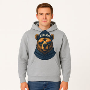 Vintage Chicago Bear Graphic Tee with Sunglasses and Mountains, Cozy Urban Wildlife Apparel - Hoodie 1758560001012.jpg