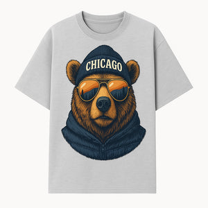 Vintage Chicago Bear Graphic Tee with Sunglasses and Mountains, Cozy Urban Wildlife Apparel - T-shirt 1758560001270.jpg